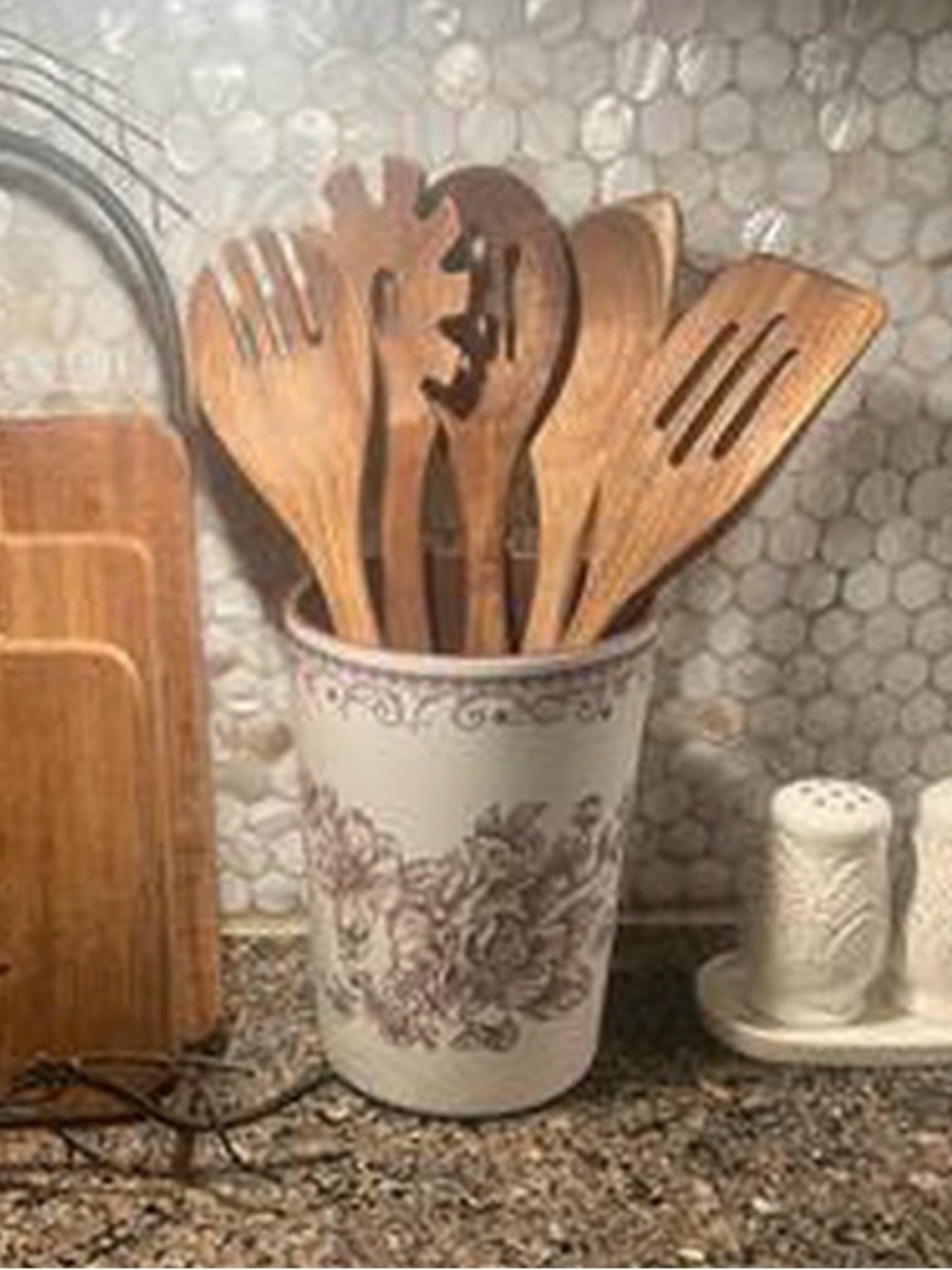 The Pioneer Woman Agatha Brown Floral  Utensil Crock in White and Brown